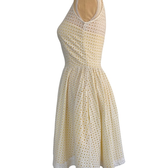 FRENCH CONNECTION Eyelet Dress with Yellow Contrast Underlay. Size:  2 - Picture 5 of 14